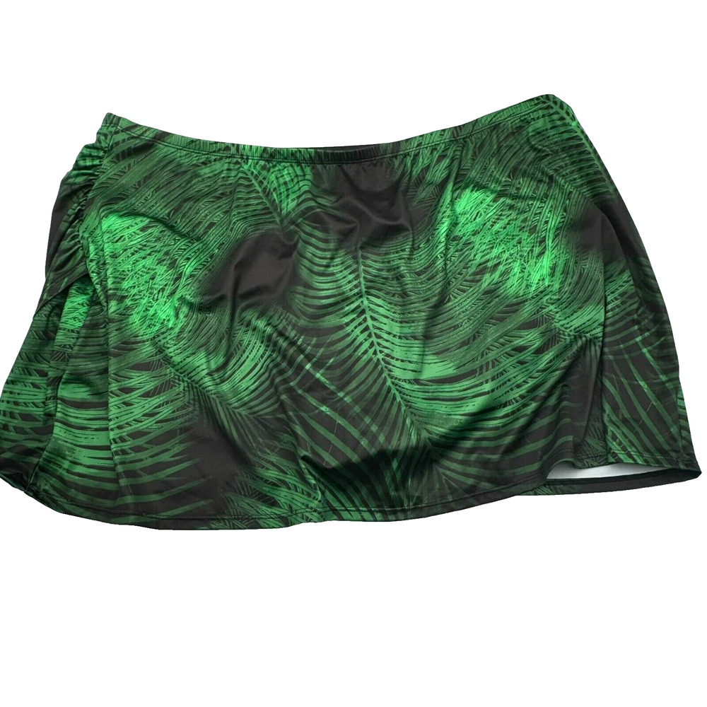 CACIQUE Women's 26 Green Palm Leaves Tropical Island Swim Skirt built in briefs
